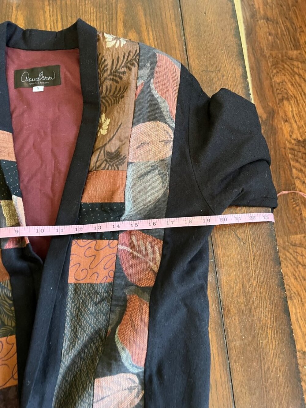 Anna Brown Open Blazer Jacket Patchwork Quilt Art to Wear Casual Neutral Small - Picture 8 of 9